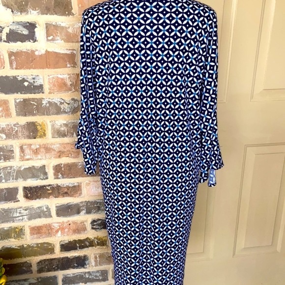 Lauren Ralph Lauren Preppy Blue White Geo Paisley Print Shift Dress Knot Sleeves - Picture 7 of 15